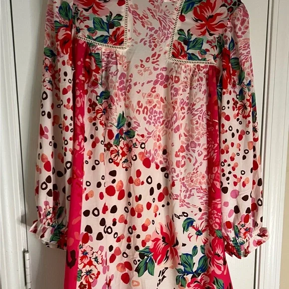 💙 4 for $40 💙 Umgee Vibrant Floral Dress in Pink and Green - Picture 6 of 7